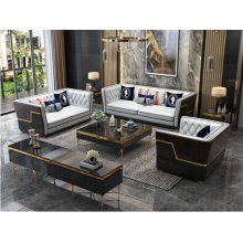 轻奢真皮沙发组合后现代纳帕皮沙发123组合配套不锈钢茶几电视柜