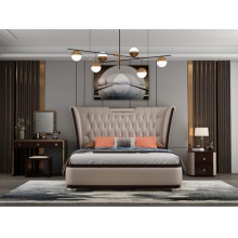 后现代轻奢真皮床卧室主卧婚床实木软包1.8米双人轻奢床