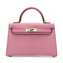 HXXXXS恶搞真皮凯莉包单肩斜挎包h家牛皮手提包女士精致小号粉色